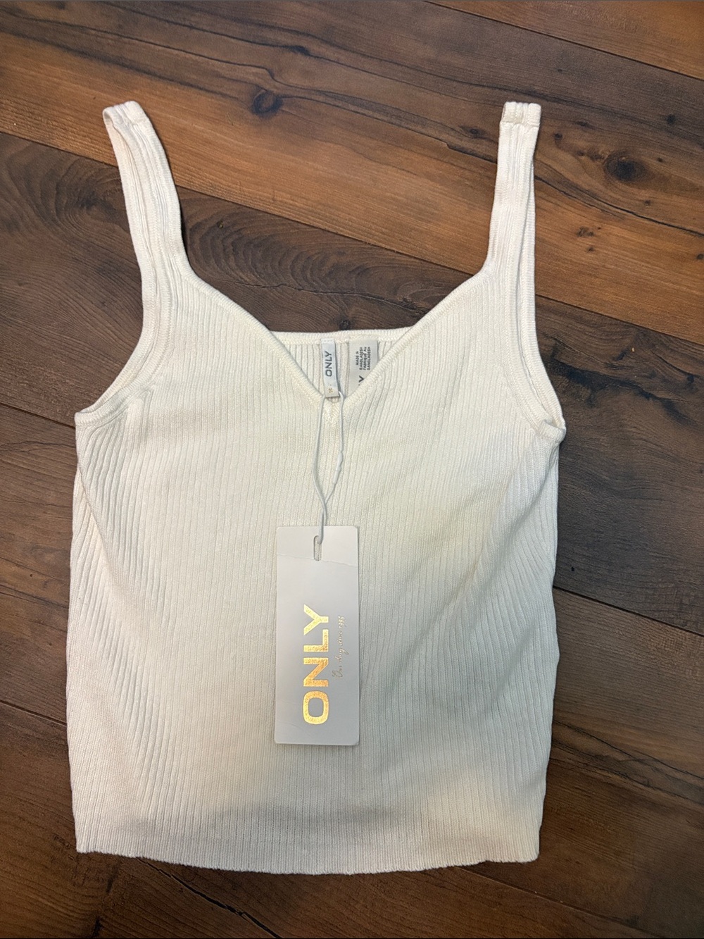 ONLY Cream Ribbed V-Neck Tank Top